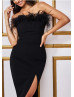 Black Feather Jersey Fitted Party Dress Midi Dress